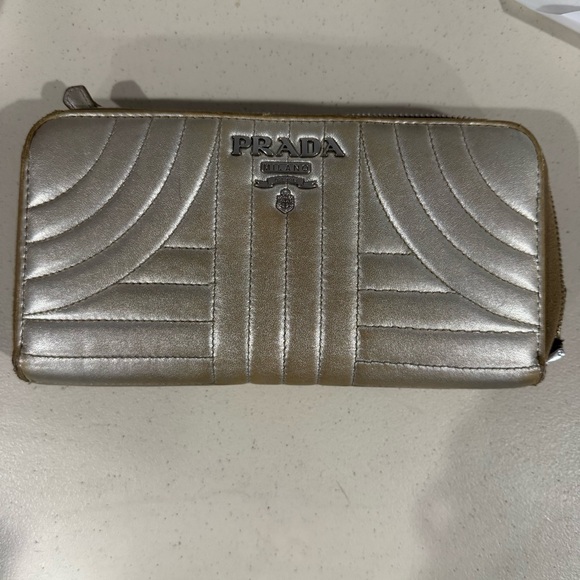 Prada Handbags - Prada Milano Quilted Metallic Gold Zip-Around Wallet
